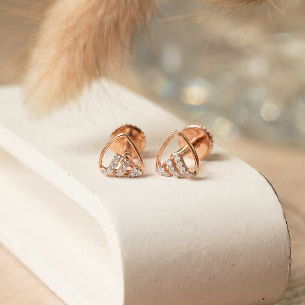 18Kt Rose Gold Diamond Triangle Stud Earrings Women