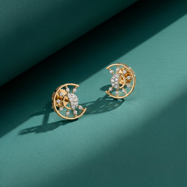 18KT Yellow Gold Diamond Sunburst Stud Earrings