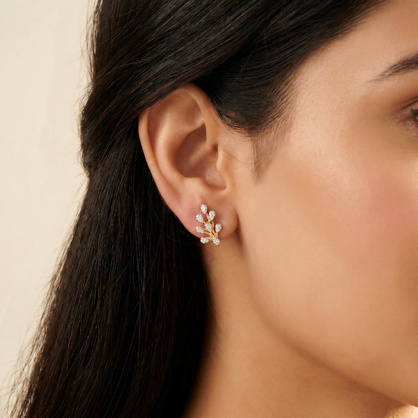 18Kt Rose Gold Leaf Diamond Stud Earrings for Women
