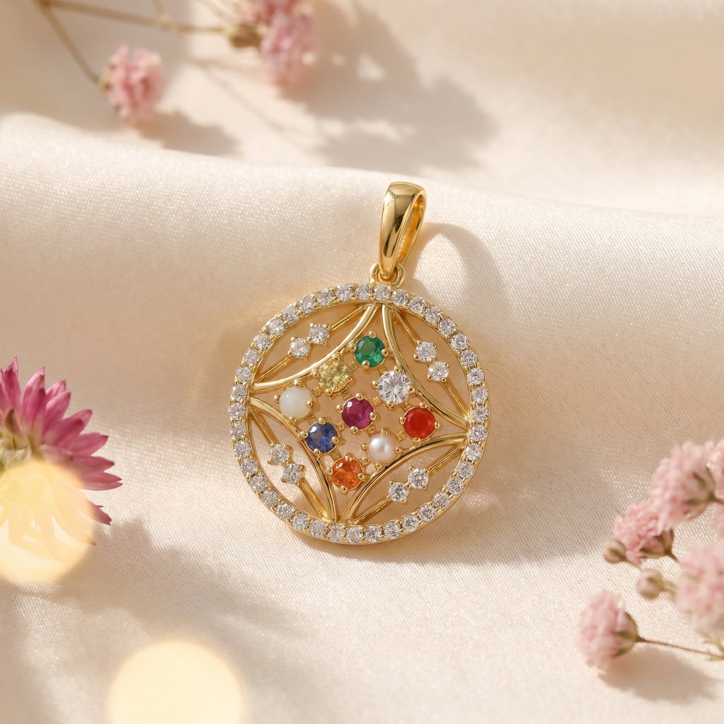 18KT Gold Diamond Multi Colour Stone Pendant