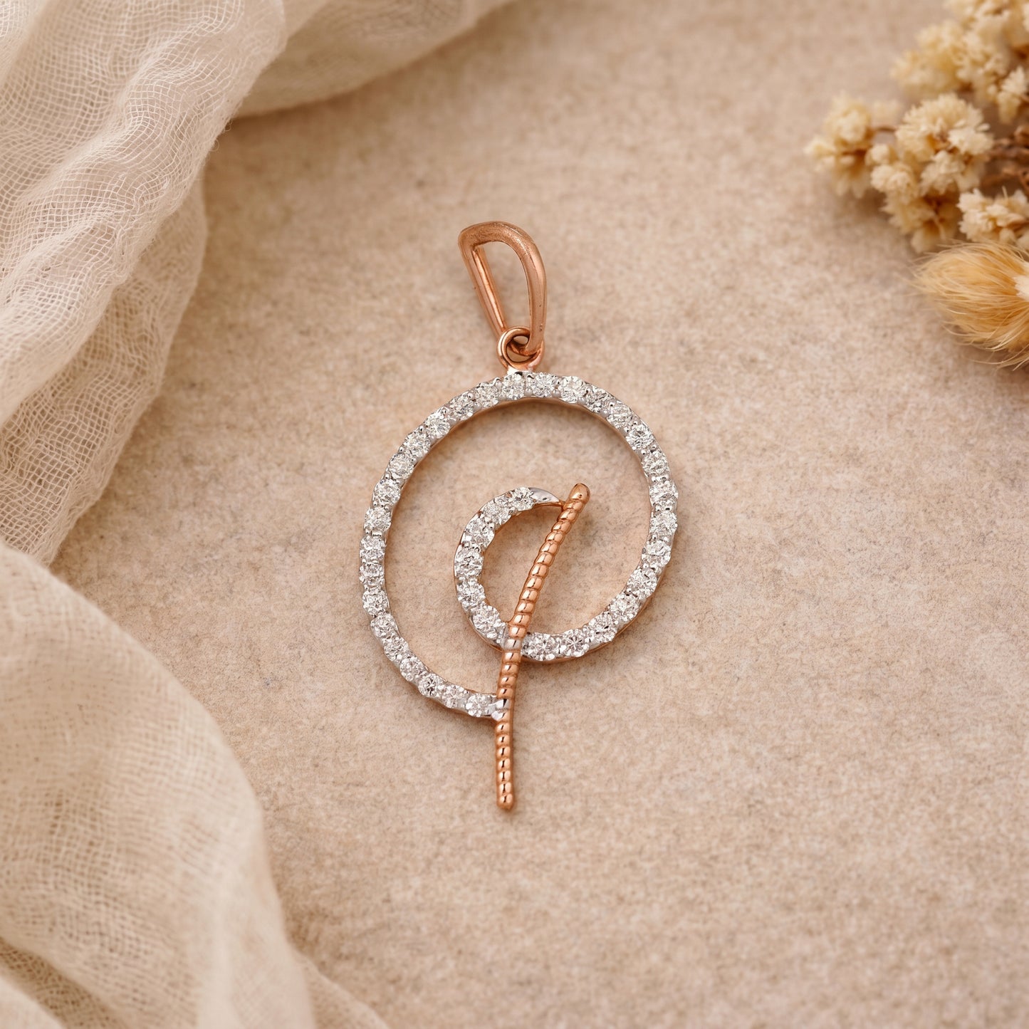 18KT Rose Gold Diamond Circle Swirl Pendant Women