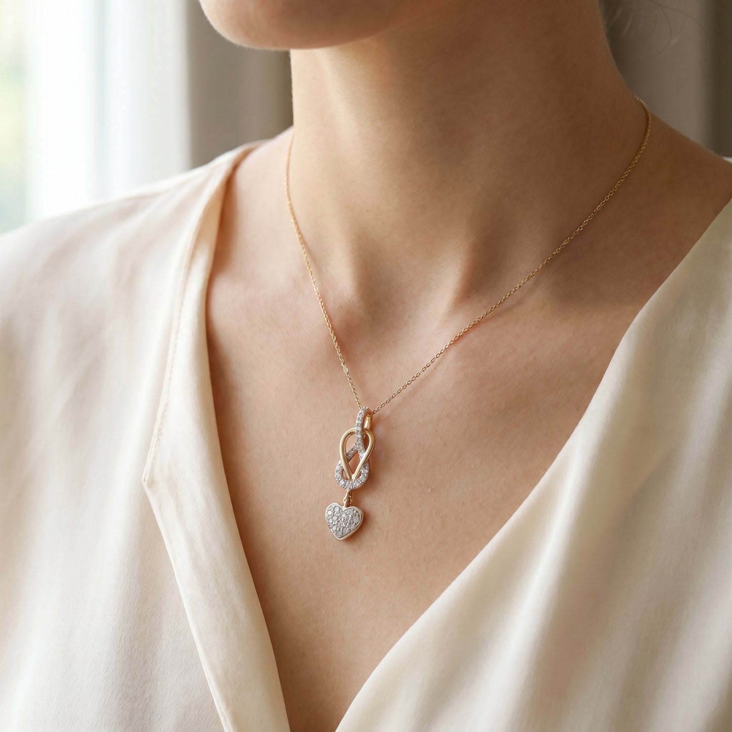 18KT Yellow Gold Diamond Infinity Heart Pendant Women