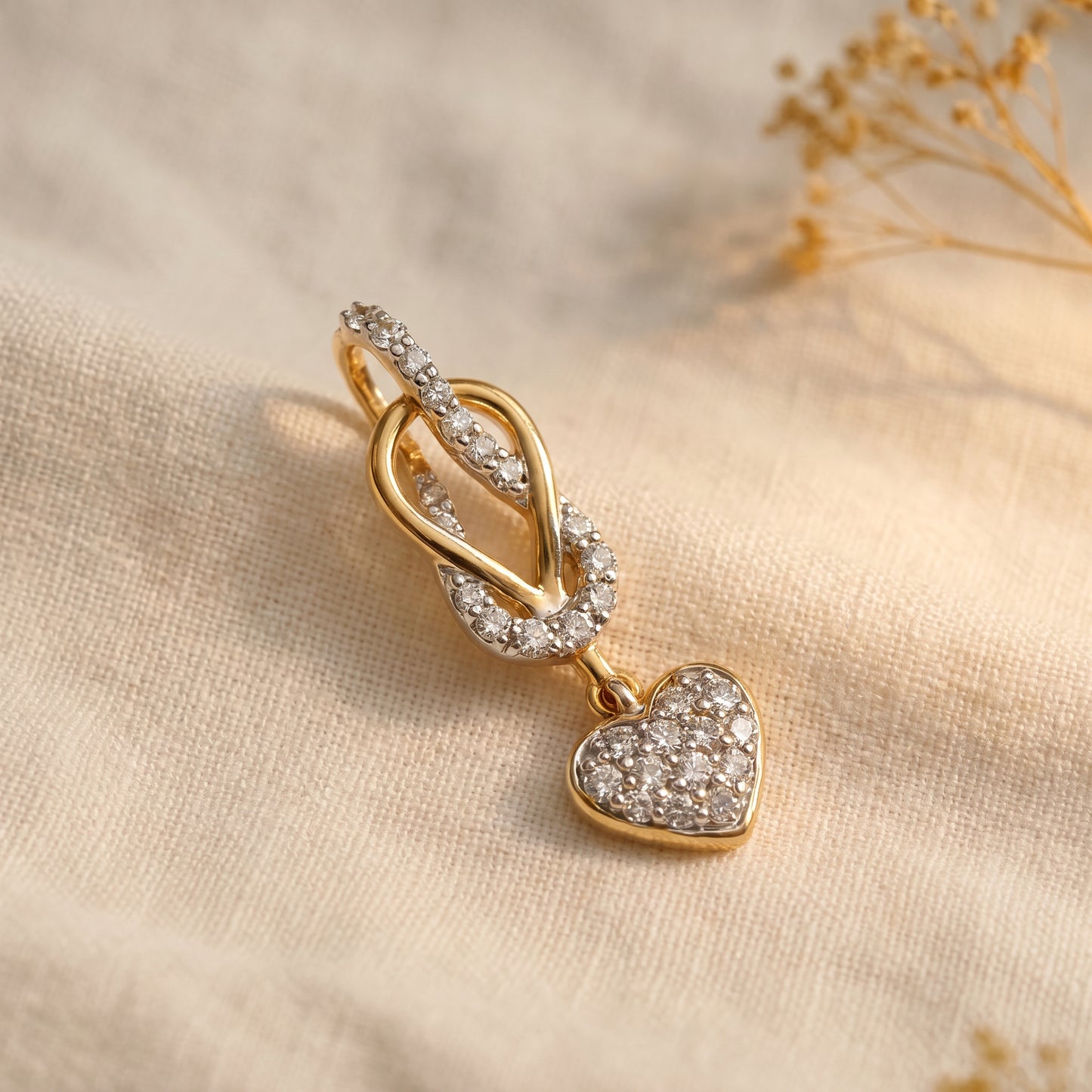 18KT Yellow Gold Diamond Infinity Heart Pendant Women