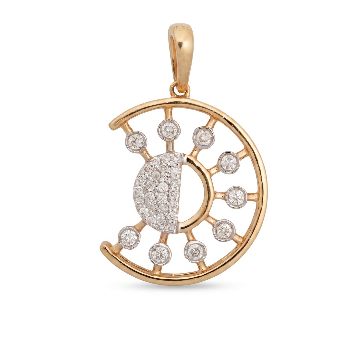 18Kt Yellow Gold Diamond Crescent Moon Pendant for Women