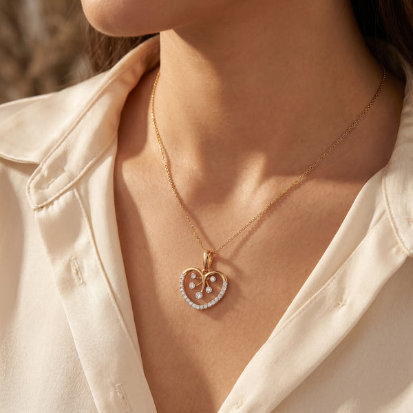 18KT Yellow Gold Diamond Open Heart Pendant Women