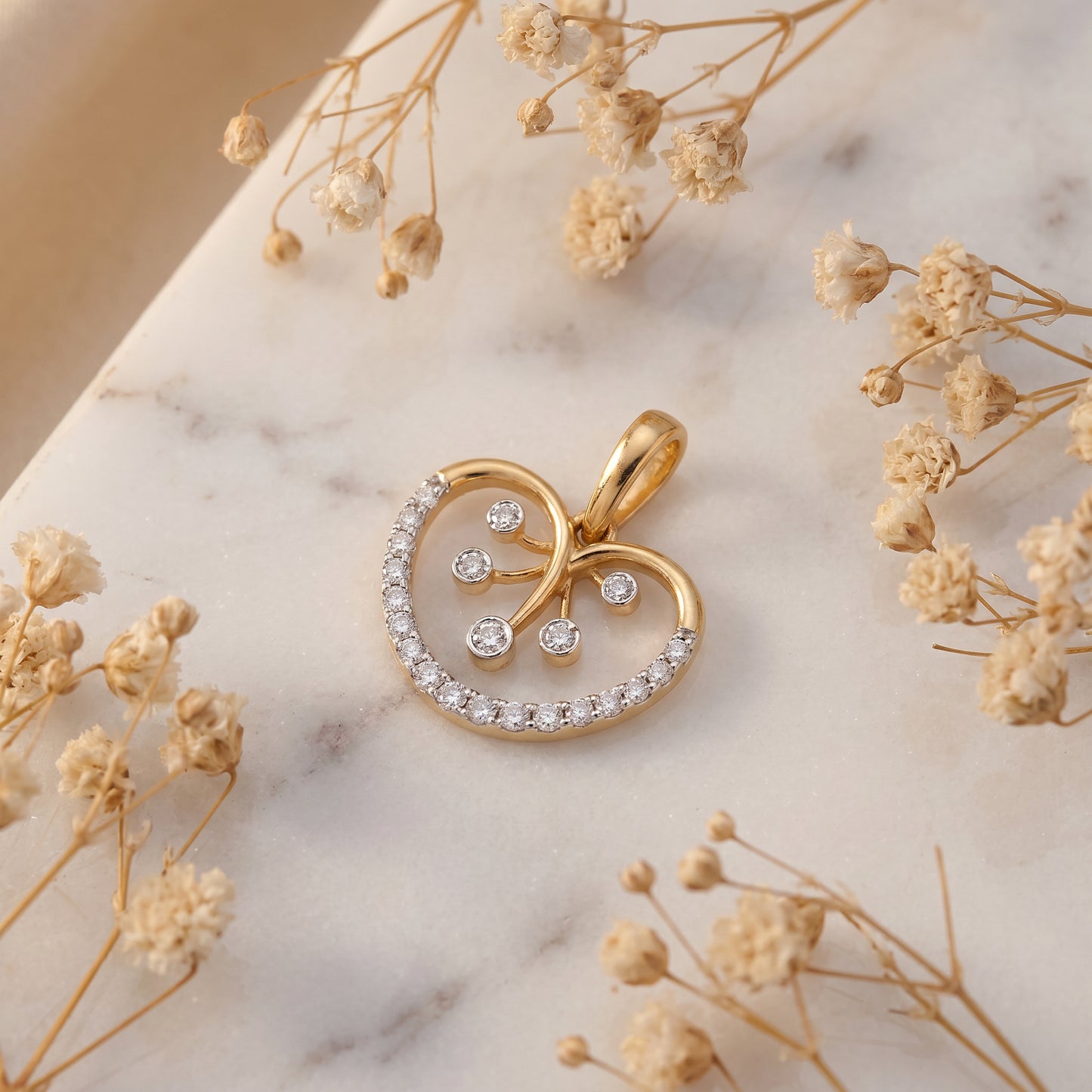 18KT Yellow Gold Diamond Open Heart Pendant Women