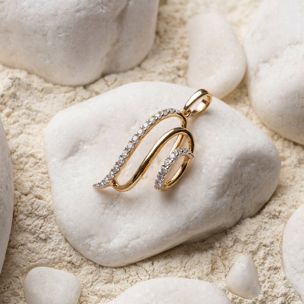 18Kt Yellow Gold Diamond Wave Swirl Pendant for Women