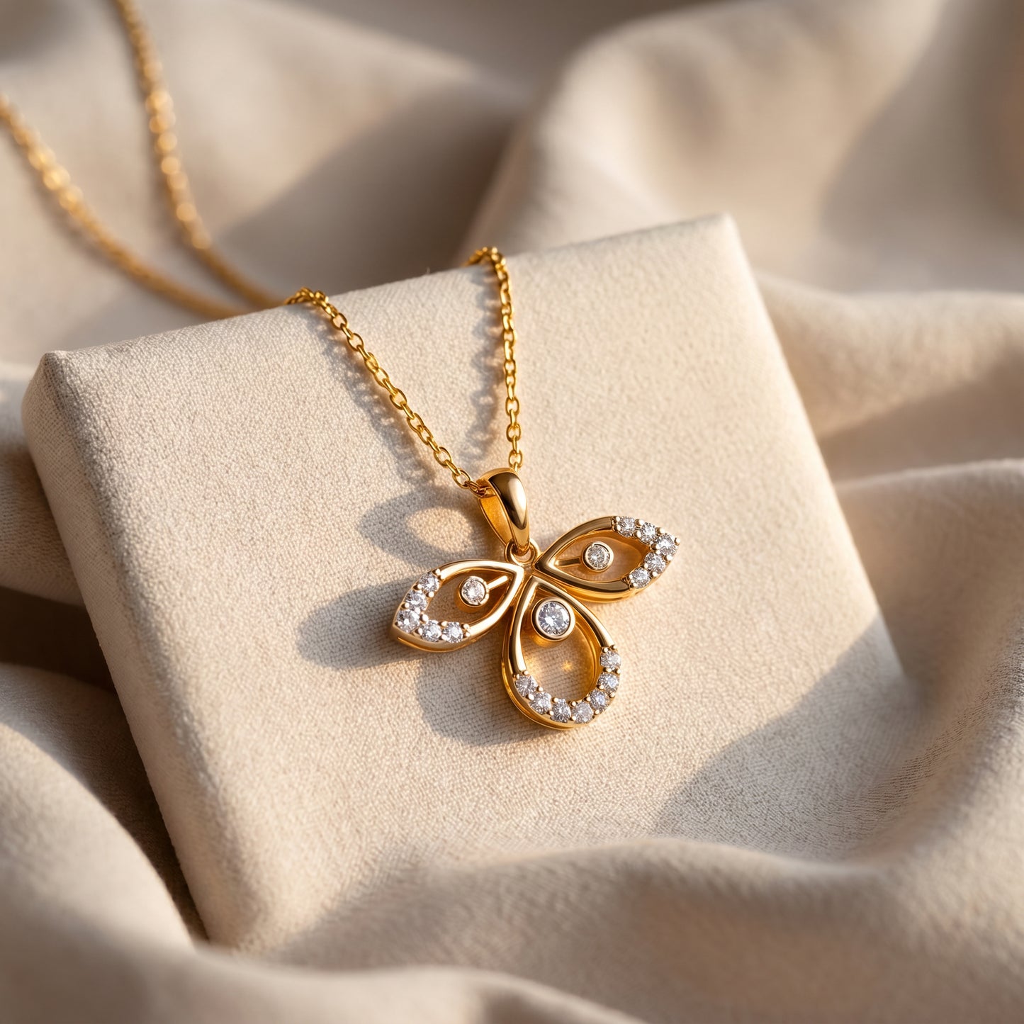 18KT Yellow Gold Diamond Butterfly Pendant Women