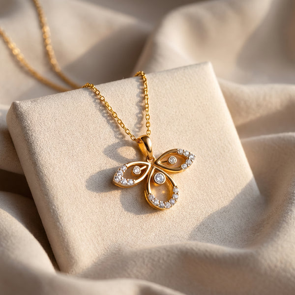 18KT Yellow Gold Diamond Butterfly Pendant Women