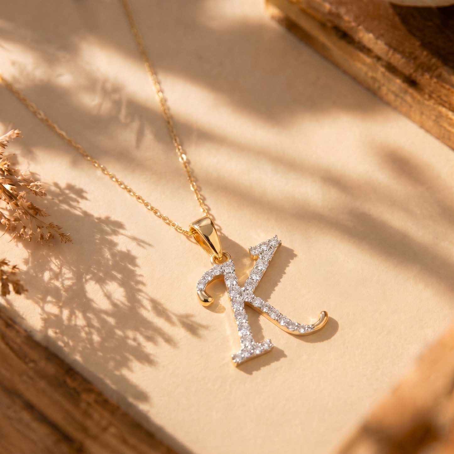 18KT Gold Diamond Initial "K" Pendant For Women