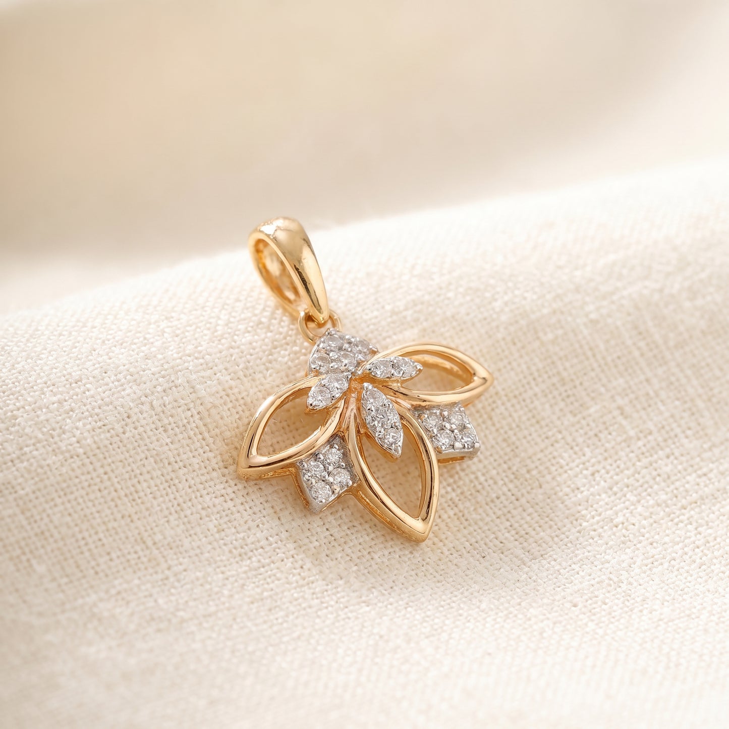 18KT Yellow Gold Lotus Diamond Pendant for Women