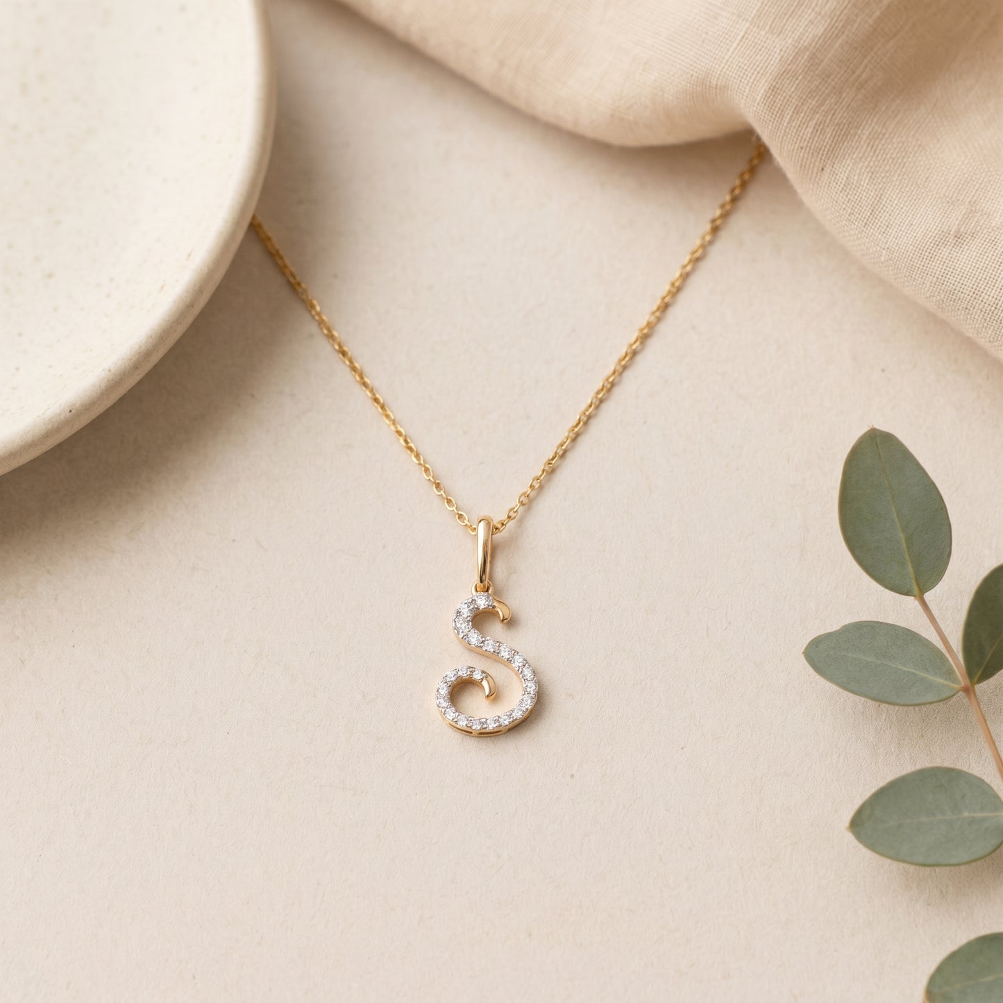 18KT Gold Diamond Initial "S" Pendant For Women