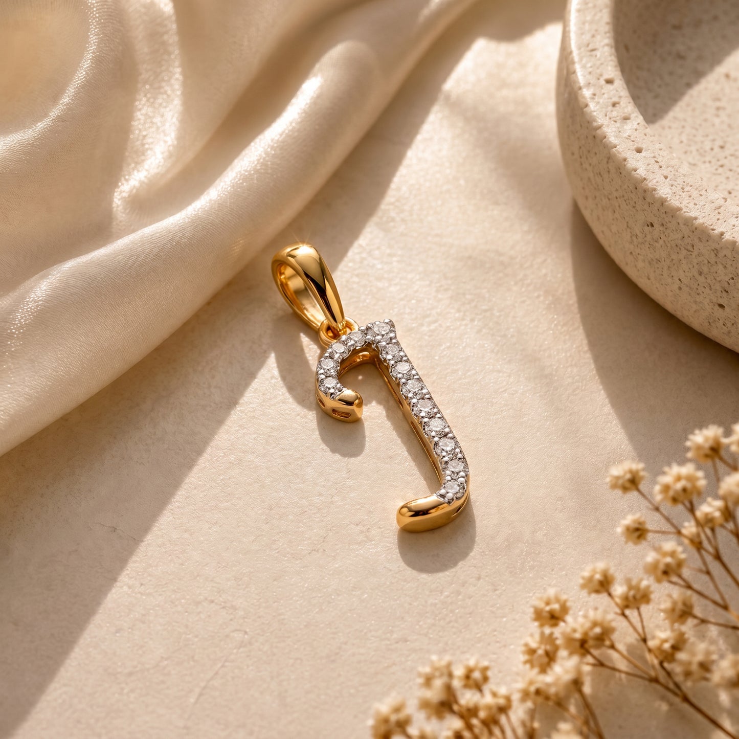 18KT Gold Diamond Initial "J" Pendant For Women