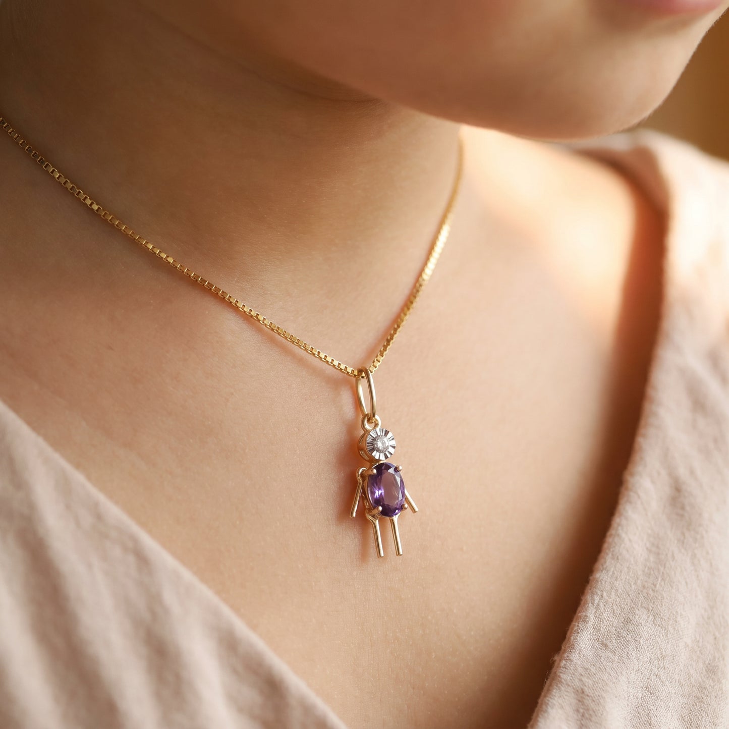 18KT Gold Diamond Little Boy Colorstone Kids Pendant