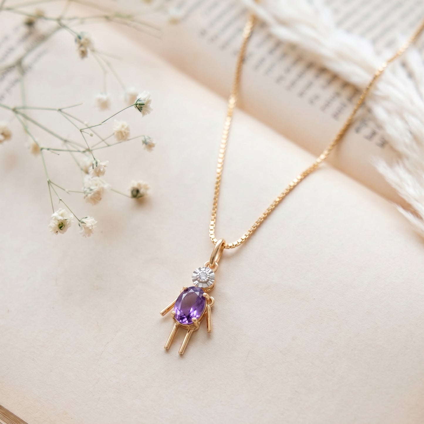 18KT Gold Diamond Little Boy Colorstone Kids Pendant