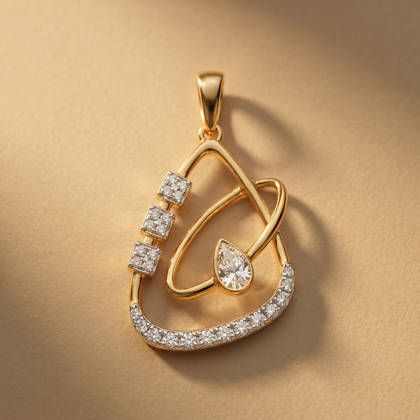 18Kt Yellow Gold Pear Diamond Orbit Pendant for Women