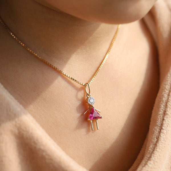 18KT Gold Diamond Little Girl Colorstone Pendant for Kids