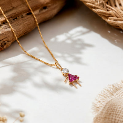 18KT Gold Diamond Little Girl Colorstone Pendant for Kids
