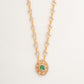 18KT Yellow Gold Green Stone Diamond Long Necklace