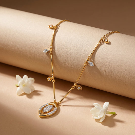 18KT Yellow Gold Charm Diamond Chain For Women