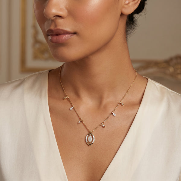 18KT Yellow Gold Charm Diamond Chain For Women