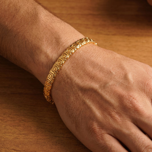 18Kt Yellow Gold Hexagon Link Bracelet for Men