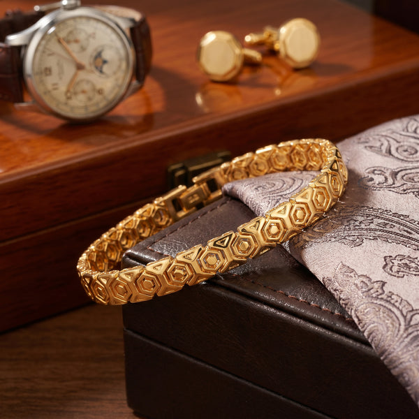18Kt Yellow Gold Hexagon Link Bracelet for Men