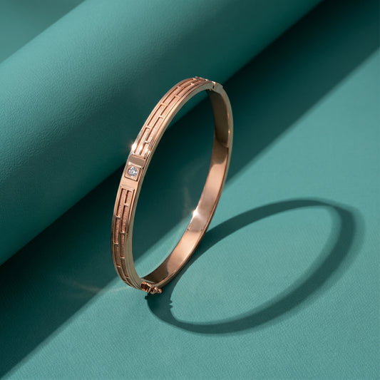 18Kt Rose Gold White Stone Kada for Men