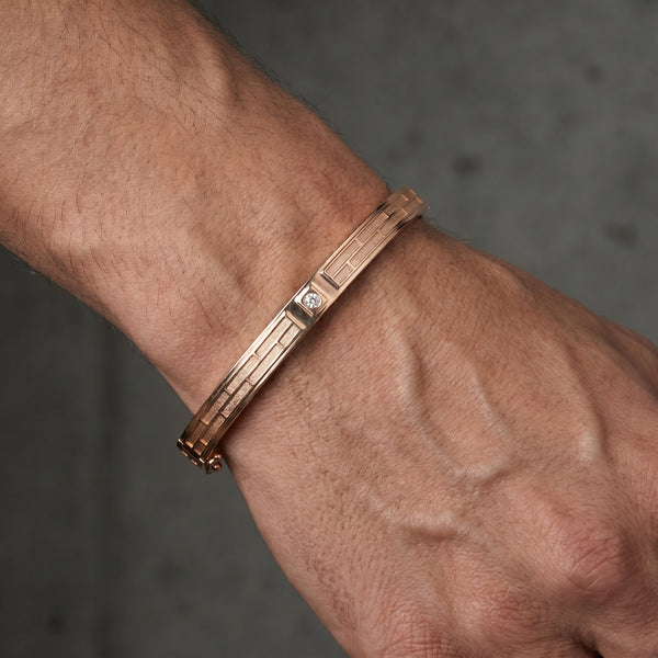 18Kt Rose Gold White Stone Kada for Men