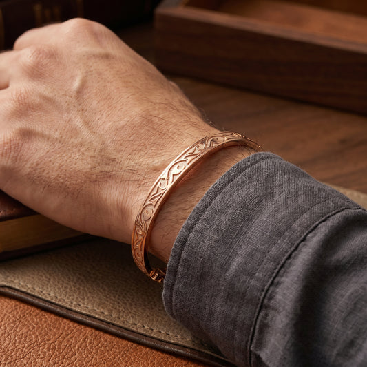 18KT Rose Gold Engraved Bangle Bracelet for Men