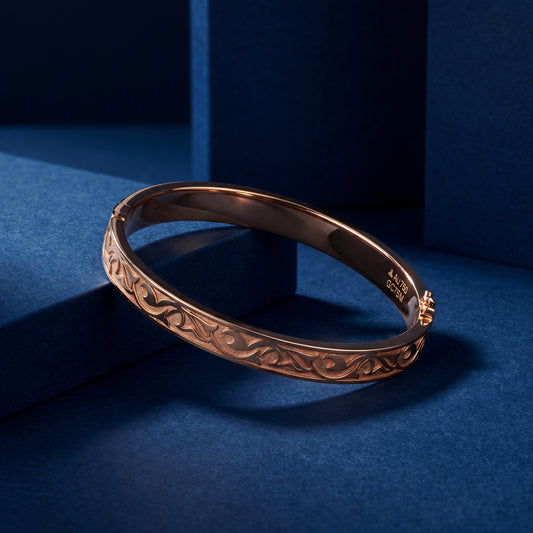 18KT Rose Gold Engraved Bangle Bracelet for Men