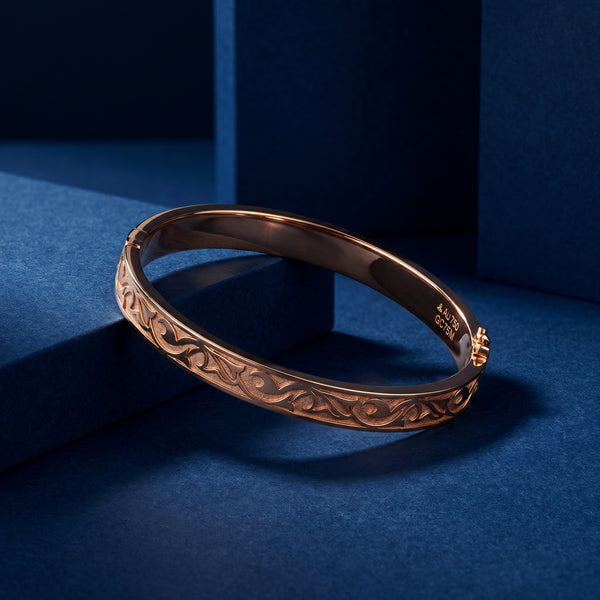 18KT Rose Gold Engraved Bangle Bracelet for Men