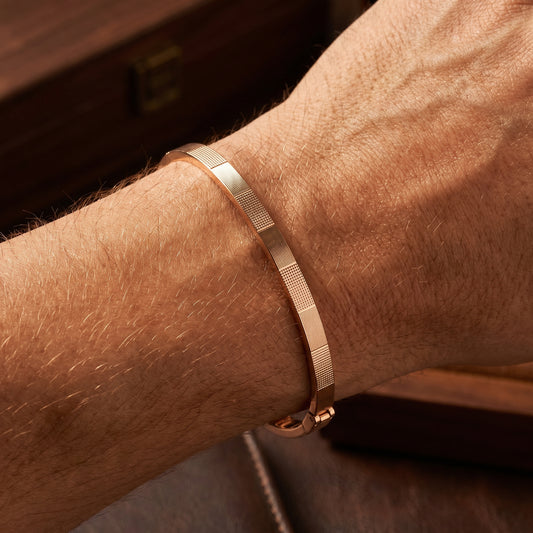 18Kt Rose Gold Textured Flat Kada for Men