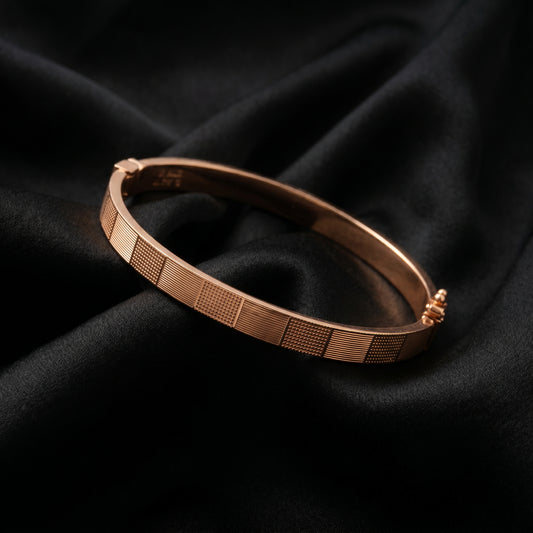 18Kt Rose Gold Textured Flat Kada for Men