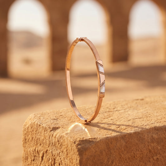 18Kt Rose Gold White Inlay Kada for Men