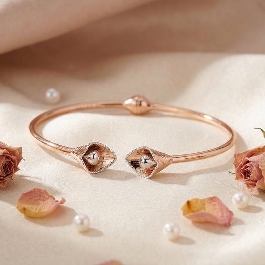 18Kt Rose Gold Calla Lily Bangle Bracelet for Women