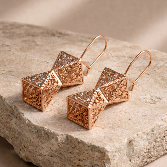 18KT Rose Gold Hourglass Drop Earrings for Women