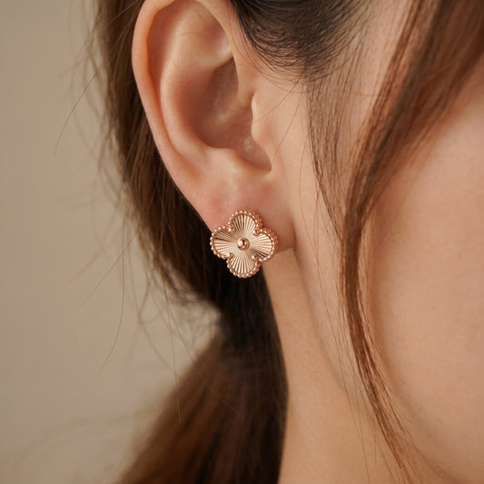 18KT Rose Gold Clover Stud Earrings for Women