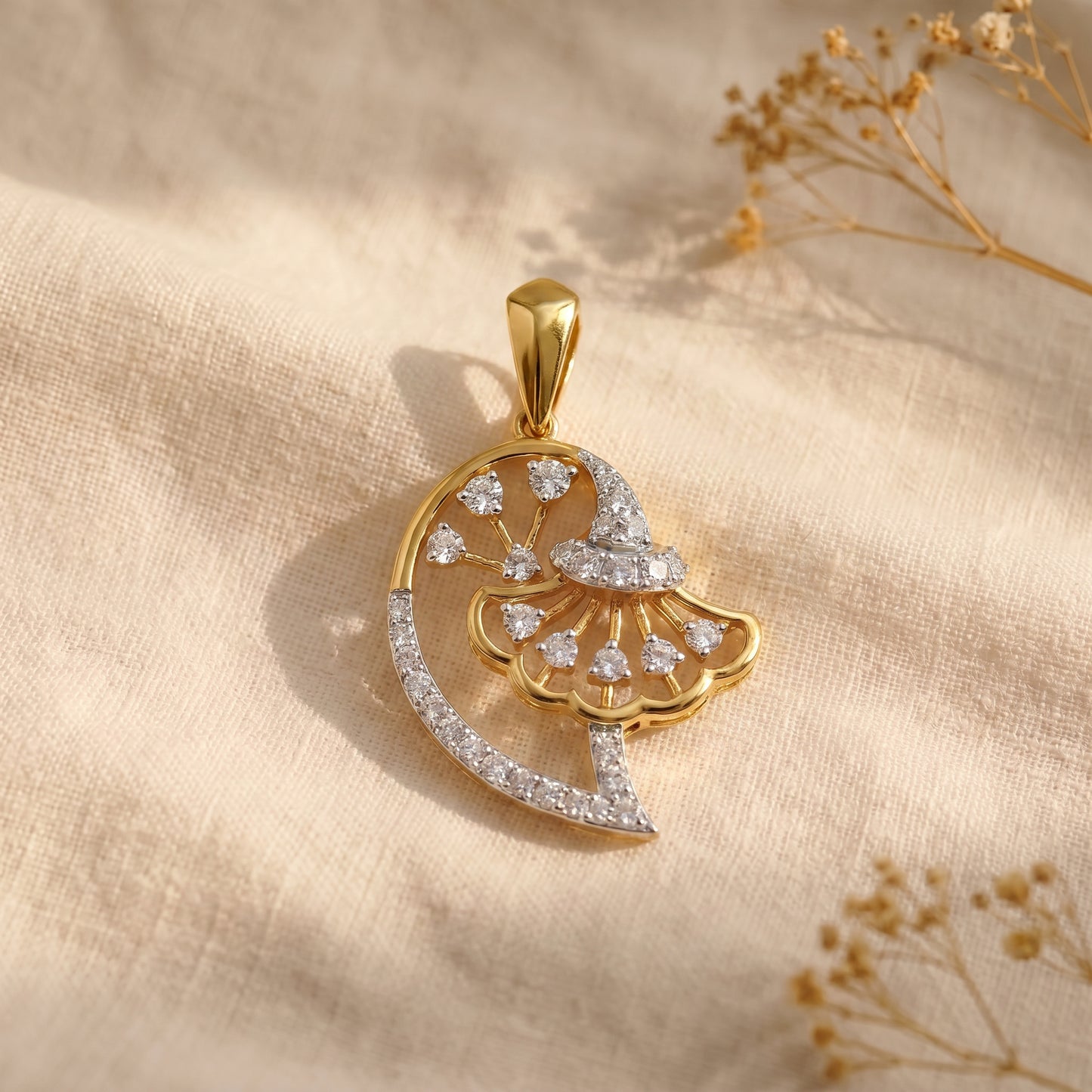 18KT Yellow Gold Diamond Paisley Pendant For Women