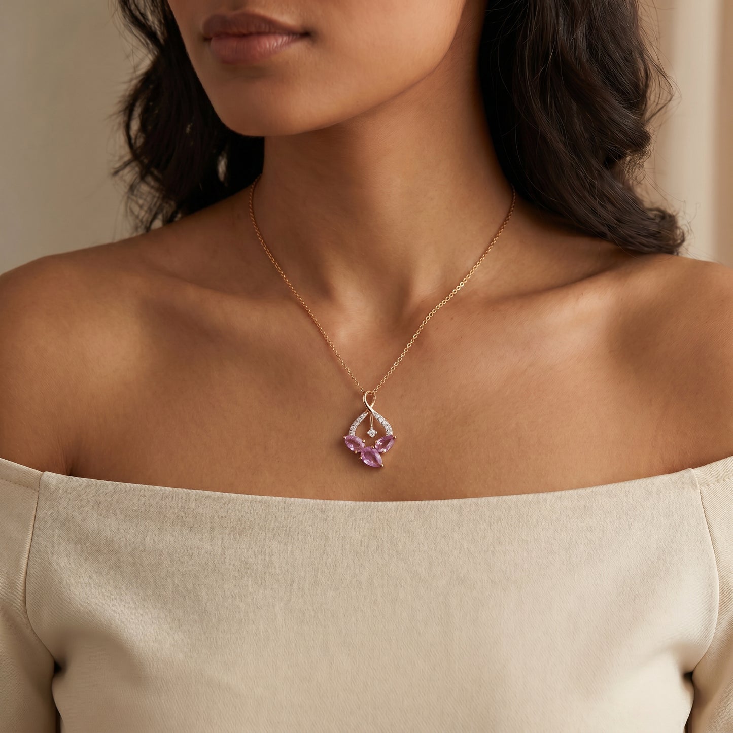 18KT Rose Gold Diamond Colour Stone Pendant