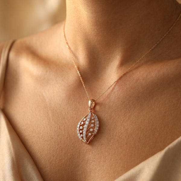 18KT Yellow Gold Diamond Leaf Pendant for Women