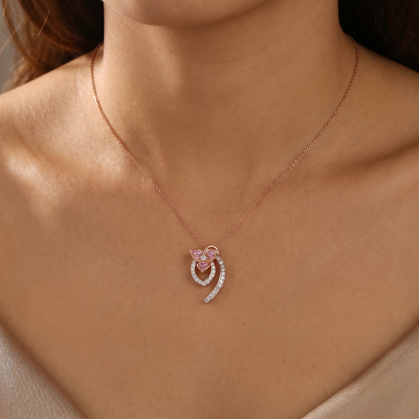 18KT Rose Gold Diamond Trefoil Pendant