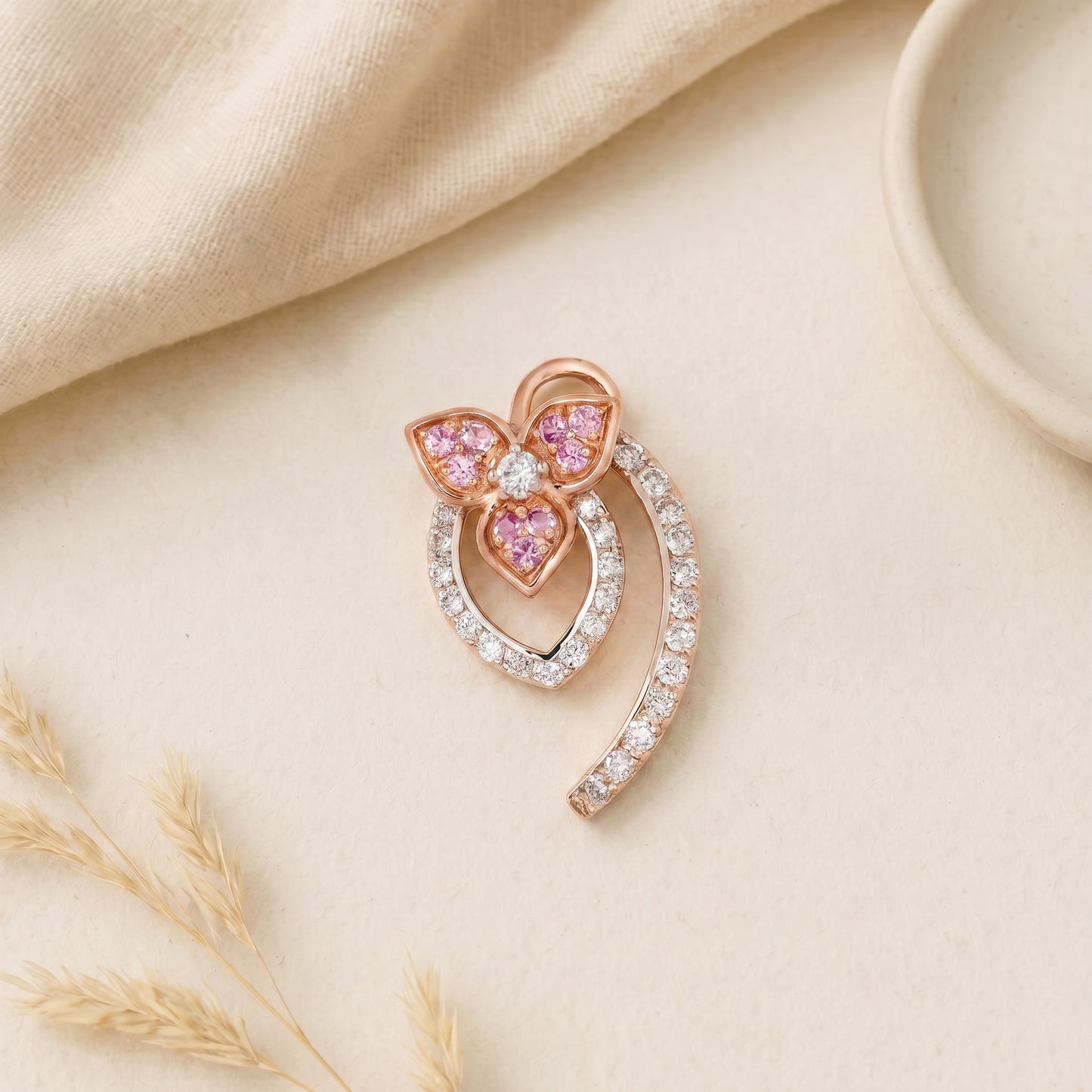 18KT Rose Gold Diamond Trefoil Pendant
