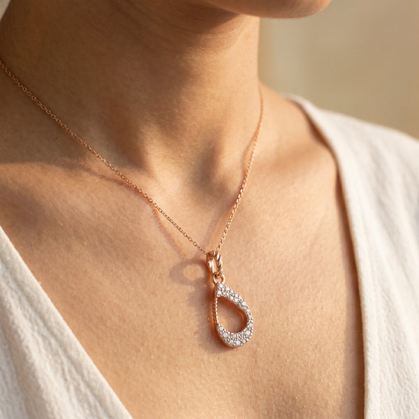 18KT Rose Gold Diamond Teardrop Pendant for Women