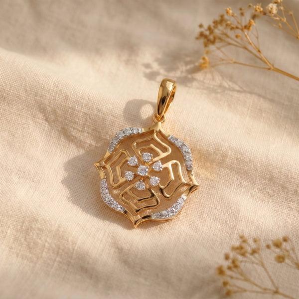 18KT Gold Diamond Medallion Pendant for Women