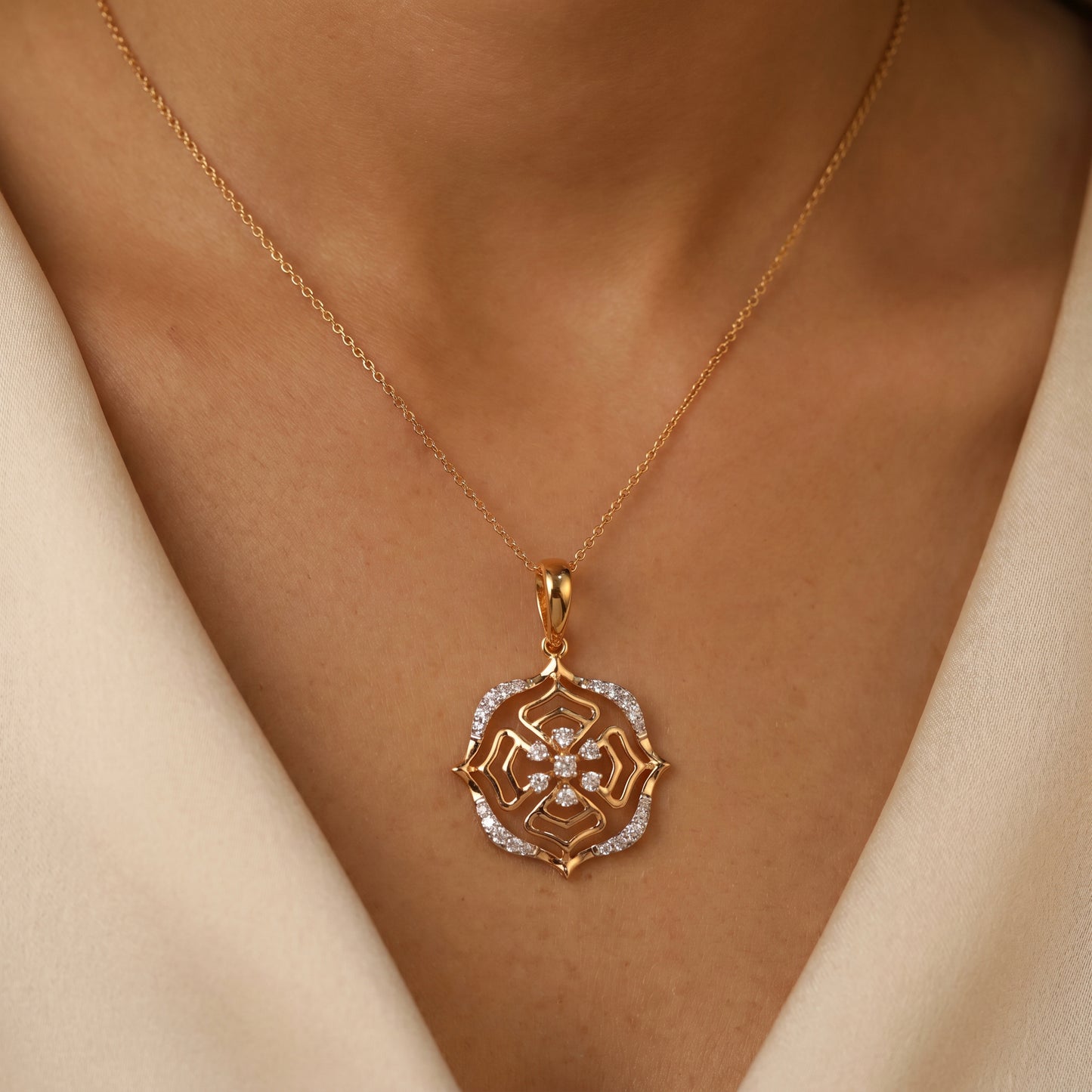 18KT Gold Diamond Medallion Pendant for Women