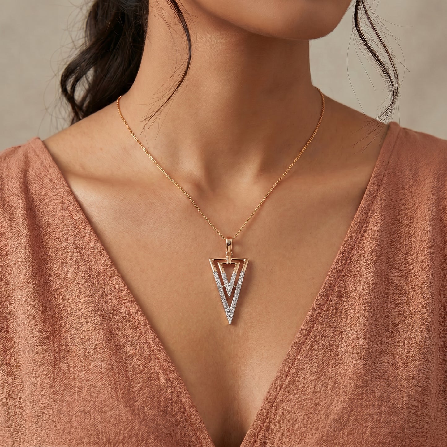 18KT Gold Diamond Triangle Pendant for Women