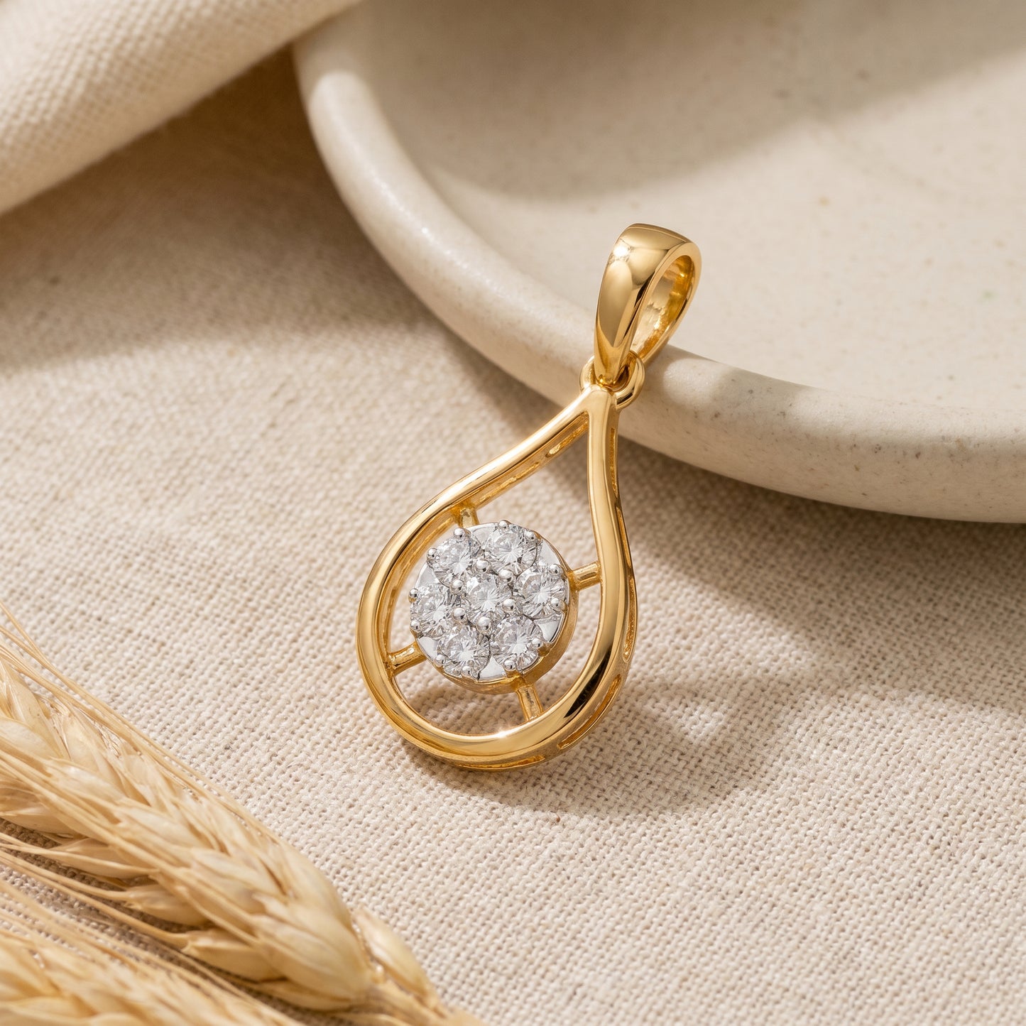 18KT Gold Diamond Cluster Teardrop Pendant
