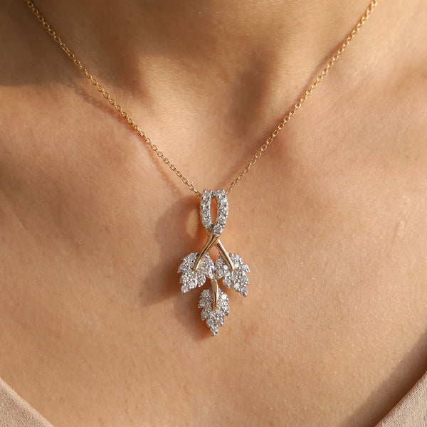 18KT Gold Diamond Leaf Pendant for Women