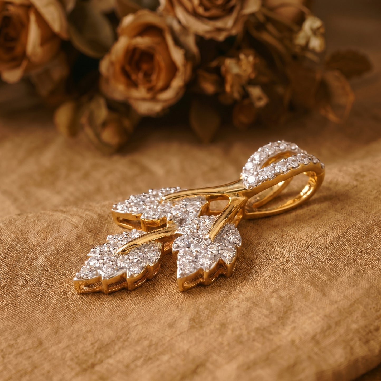 18KT Gold Diamond Leaf Pendant for Women